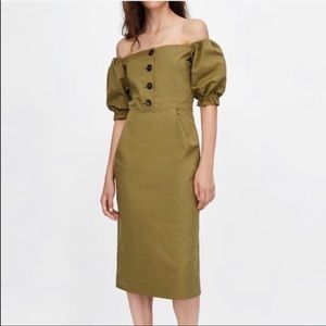 Zara Green Off the shoulder dress
